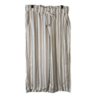 LOFT Women's‎ Striped Wide Leg Linen Blend Pants Beige White LP Size